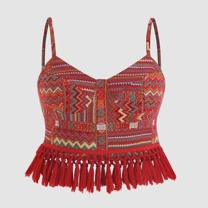 NWT Cider Boho Geometric Tassel Corset Festival Crop Top